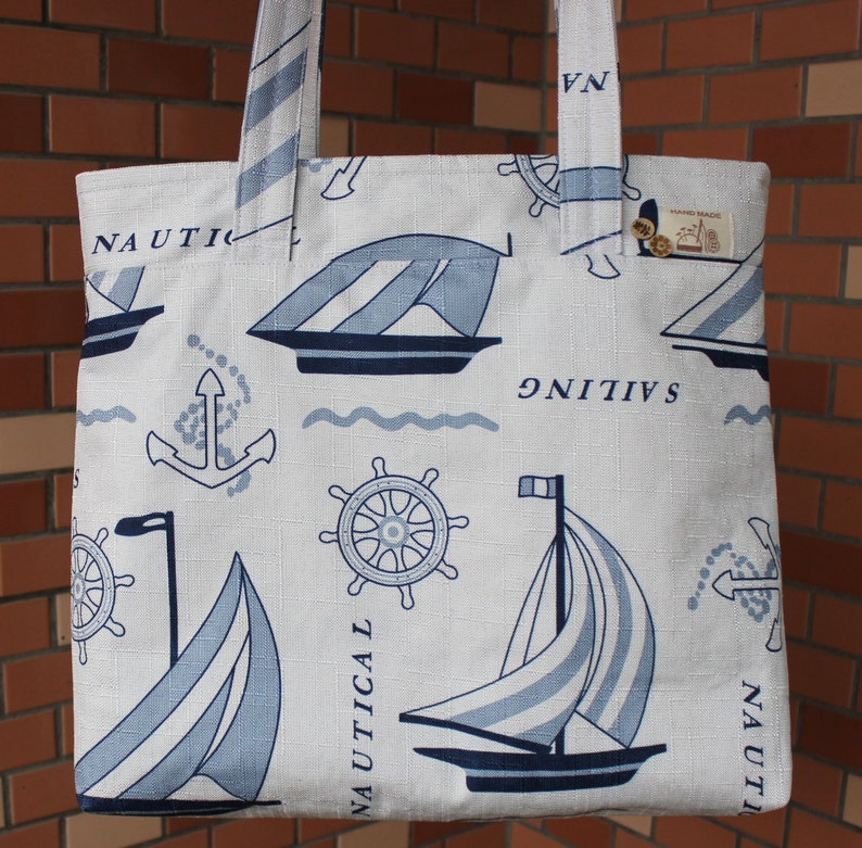 Handmade Shopping Bag Shoulder Bag Large Bag Ramie Cotton Sailing Boat 1615
