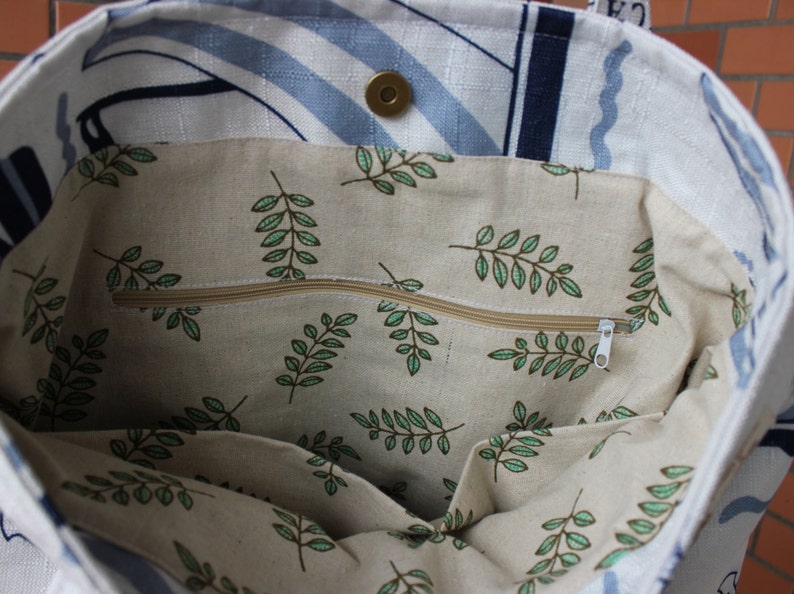 Handmade Shopping Bag Shoulder Bag Large Bag Ramie Cotton Sailing Boat 1615