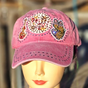 Ladies Pink Peace & Love BLING Hat