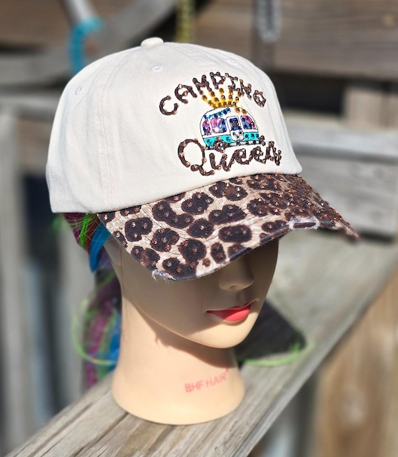 Ladies Khaki & Leopard Camping Queen BLING Hat - Etsy display picture 3