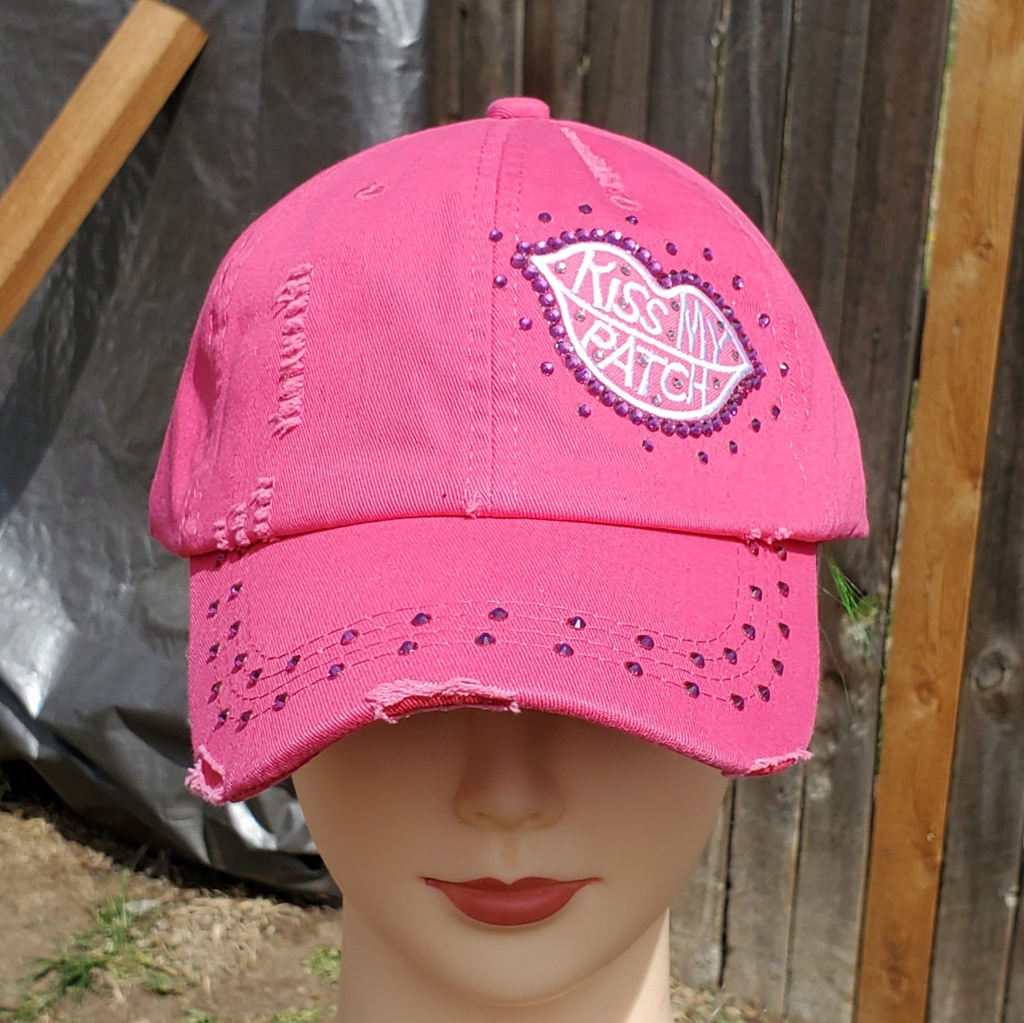 Ladies Pink Kiss My Patch BLING Hat - Etsy