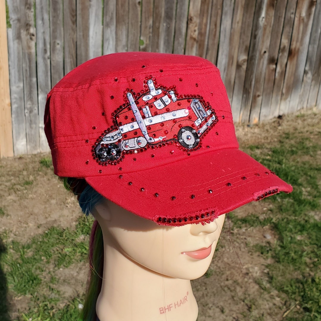 Ladies Red Semi Truck Tractor BLING Cap Etsy