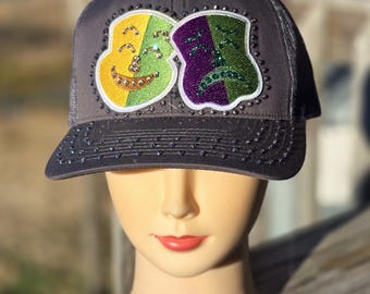 Bling Studded Mardi Gras Baseball Cap Bling Studded Mardi Gras Fleur de Lis Baseball Cap Multi  main image 4