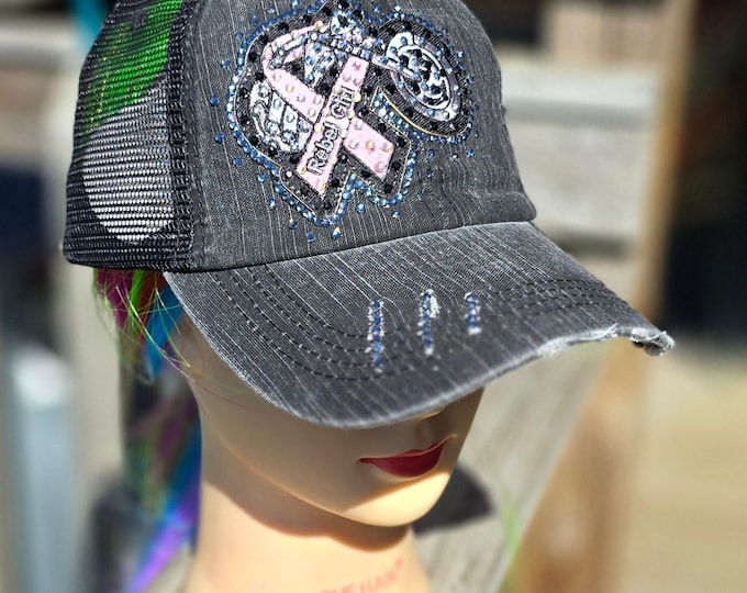 Featured listing image: Ladies Dark Gray & Pink Rebel Girl BLING Hat