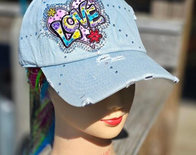 Featured listing image: Light Blue Denim Love BLING Hat NEW