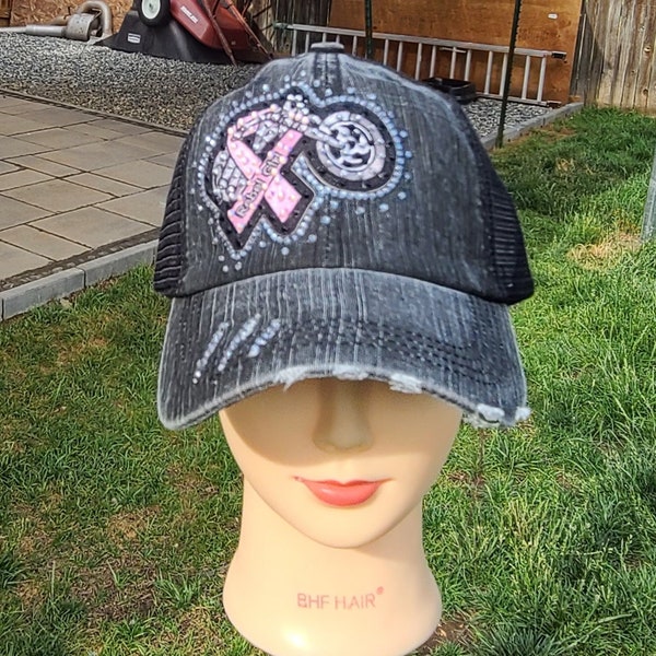 Ladies Dark Gray & Pink Rebel Girl BLING Hat