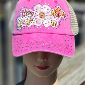 Ladies Pink  Bus Flower & Mushroom BLING Hat