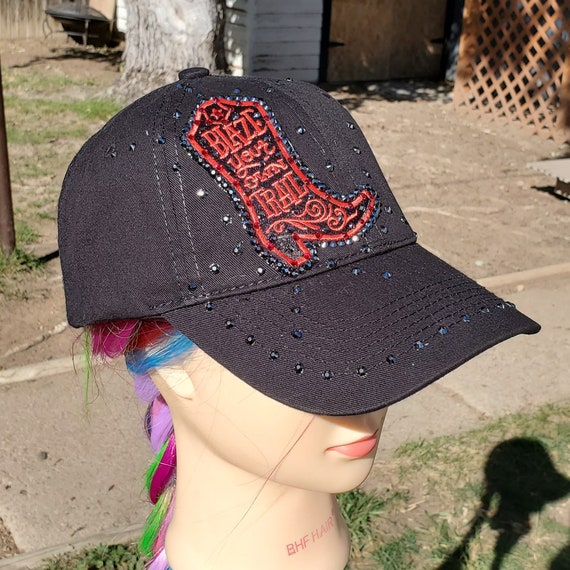 Ladies Black & Red Blaze Your Own Trail Boot BLING Hat - Etsy