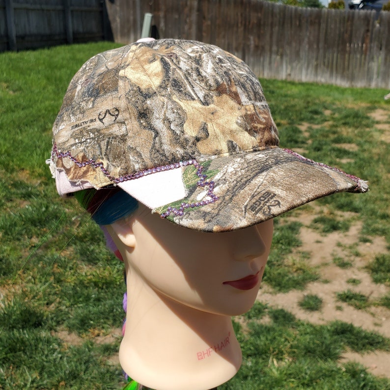 Ladies Pink & Realtree Camo Ripped BLING Hat Etsy