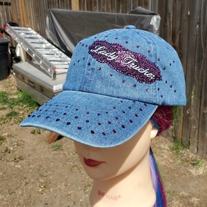 Ladies Denim Blue & Purple Lady Trucker BLING Hat
