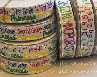 7/8” USDR princess school collection pre k kinder first grade ABC’s #’s grosgrain ribbon