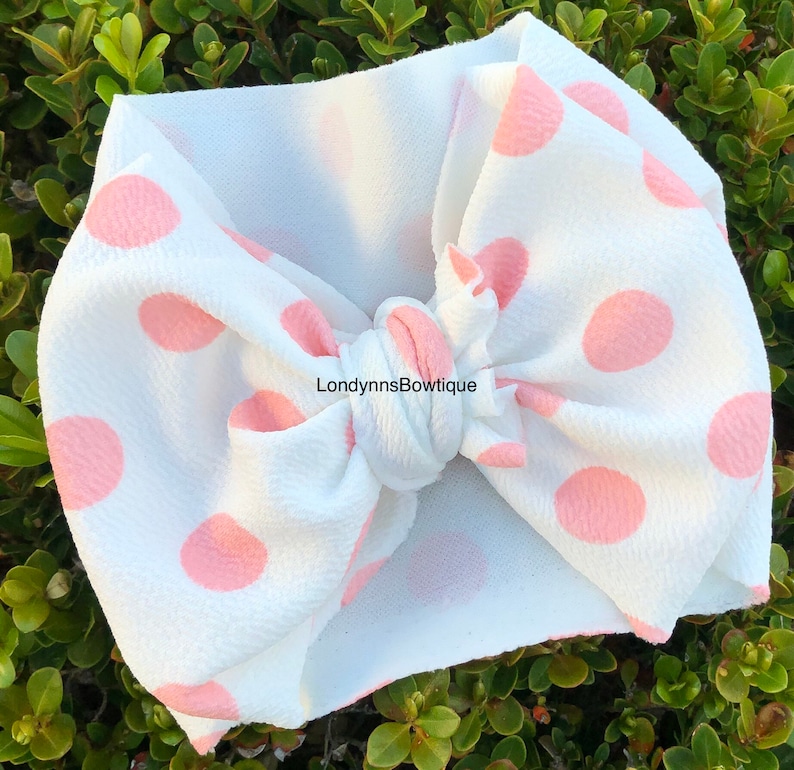 Polka dots pink blue toddler and infant headband bow headwrap