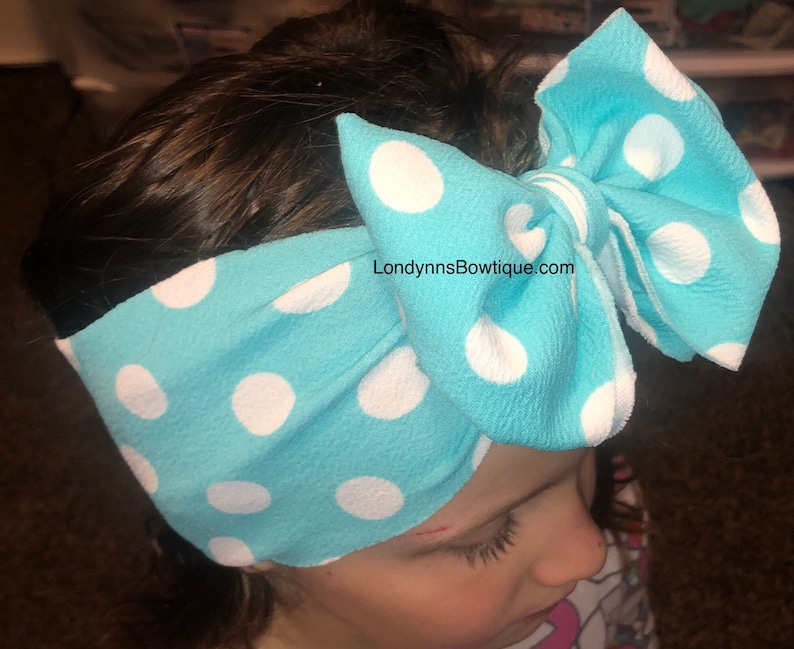 Polka dots pink blue toddler and infant headband bow headwrap