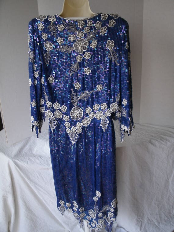 Stunning BLUE Silk Beaded Sequined Two Piece Even… - image 9