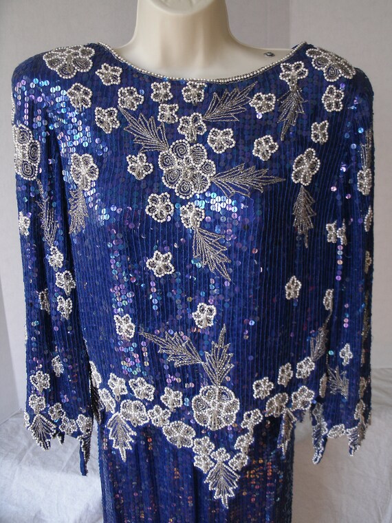 Stunning BLUE Silk Beaded Sequined Two Piece Even… - image 6