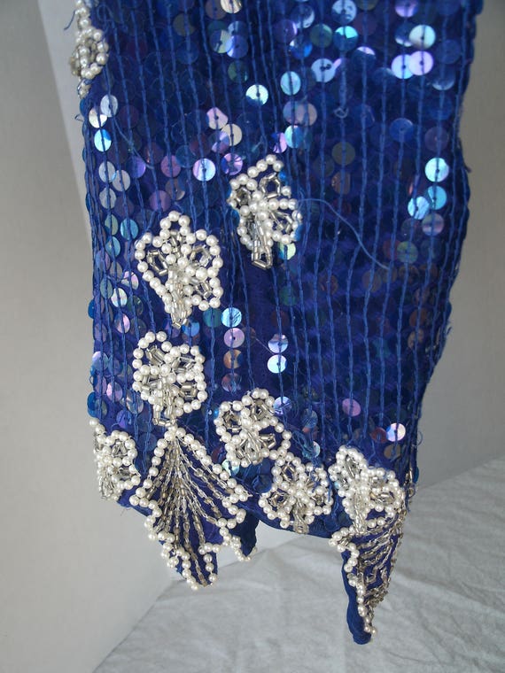 Stunning BLUE Silk Beaded Sequined Two Piece Even… - image 7