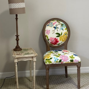 Floral Bird Chair – Natural Wood Oval Back Chair –  Ready to Ship - Accent Chair - Living Room - Bedroom - Entryway - Gift for Her