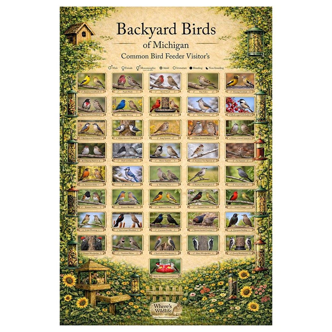 Michigan Backyard Birds Poster | Common Feeder Bird Identification ...