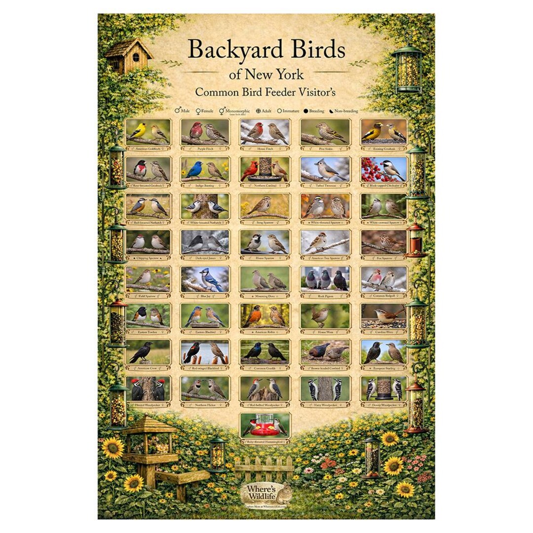 New York Backyard Birds Poster | Common Feeder Bird Identification ...