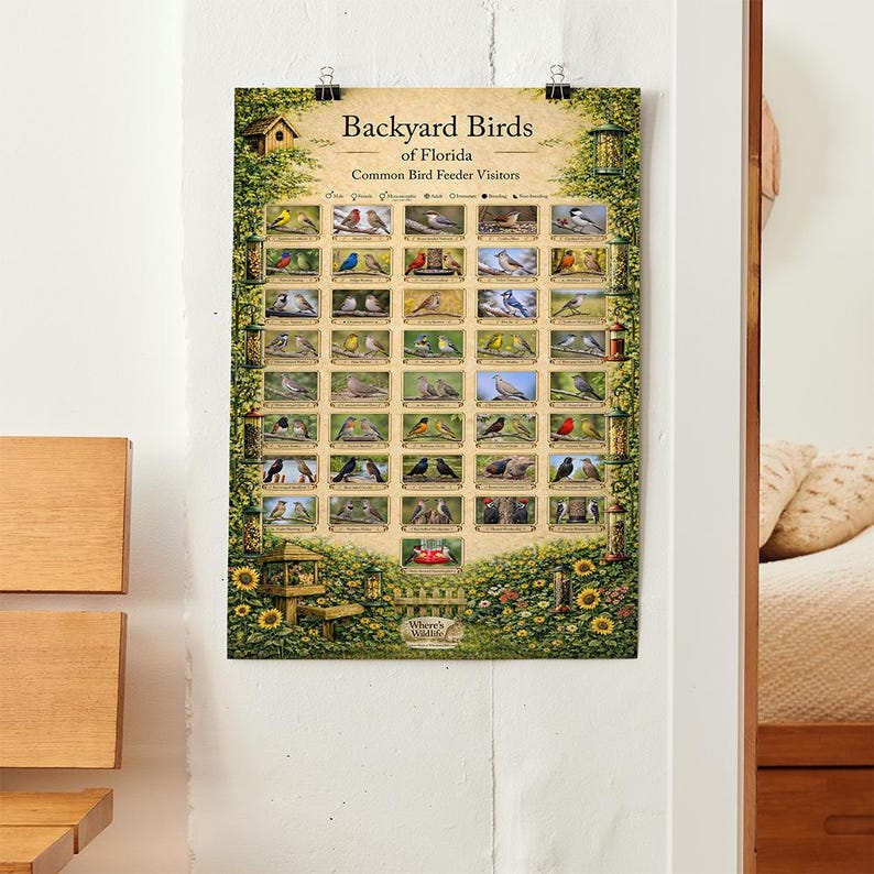 Florida Backyard Birds Poster | Common Feeder Bird Identification Chart ...