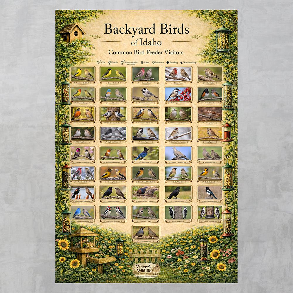 Idaho Backyard Birds Poster | Common Feeder Bird Identification Chart ...