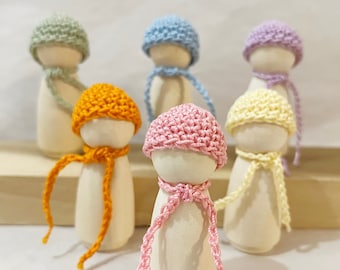 Rainbow Peg Dolls w Crochet Hats & Scarves, Handmade