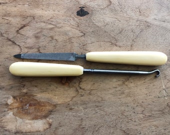 Nail File, Button Hook, 2 pc set, Vintage Vanity Pieces