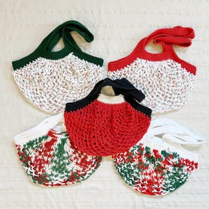 Market Bag / Beach Bag, Holiday Edition, Crochet, Cotton Mesh French Market Bag, Handmade