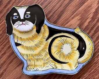 Enamel on Metal Dog Tray, Trinket Dish, Jewelry Dish