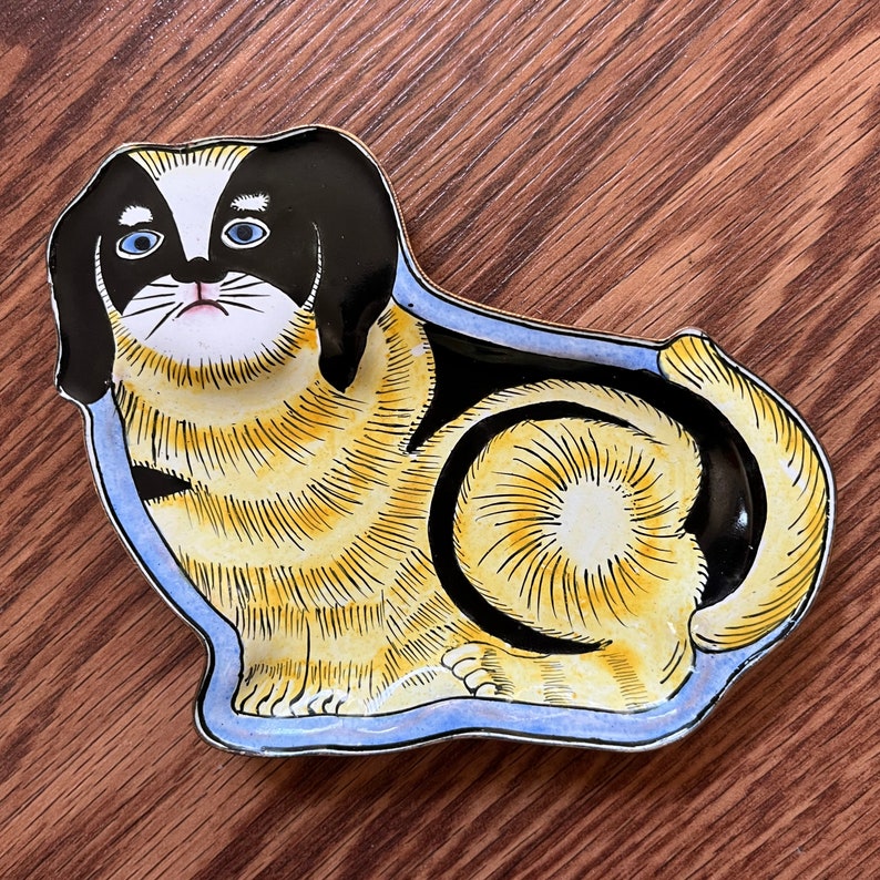 Enamel on Metal Dog Tray, Trinket Dish, Jewelry Dish image 1