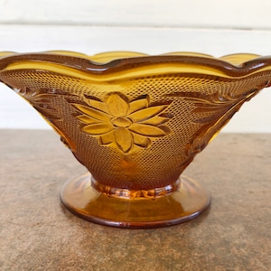 Tiara Amber Pressed Glass Footed Bowl, Tiara Exclusives, Indiana Glass