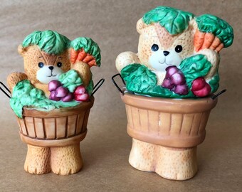 Lucy and Me Basket of Vegetables, Salt & Pepper, Vintage Lucy Rigg, Enesco, 1990