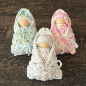 Peg Doll Baby in Sleeping Bag, Choose, Crochet, Handmade