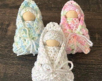 Peg Doll Baby in Sleeping Bag, Choose, Crochet, Handmade