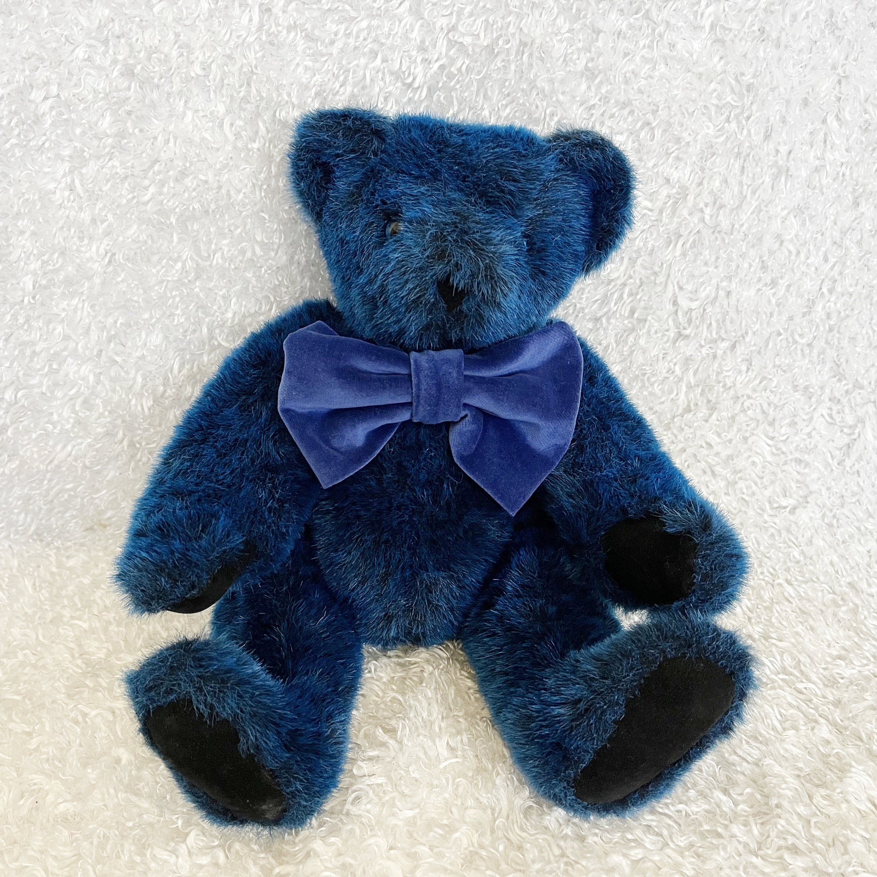 Blue Plush Teddy Bear With Velvet Bow - Stuffed Animal Toy - Etsy