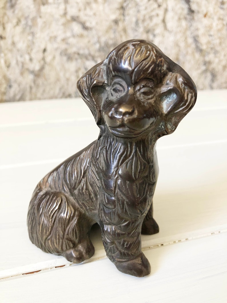 Vintage Brass Dog Figurine Sitting Dog Poodle Spaniel Etsy