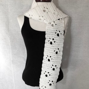 Walking Paws Scarf, Narrow White, Crochet, Handmade, Paw Prints, Made in CA, Dog Lover, Cat Lover