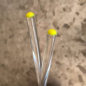 Pair of Vintage Glass Swizzle Sticks, Yellow Tip