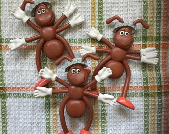 Trio of Heinz Ketchup Ants, Promo, Bendy, Advertising Figurine, Vintage