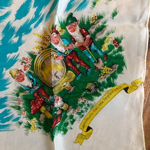 Vintage Ireland Souvenir Scarf, Leprechauns, Pot of Gold, Barrel of Whiskey