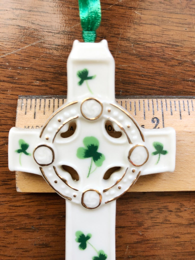 Clovers Irish Porcelain Celtic Cross Ornament Shamrocks