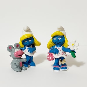 PVC Smurfette, Choose Mouse or Flower, Made in Germany, NOS, 1990s, Peyo, Schleigh