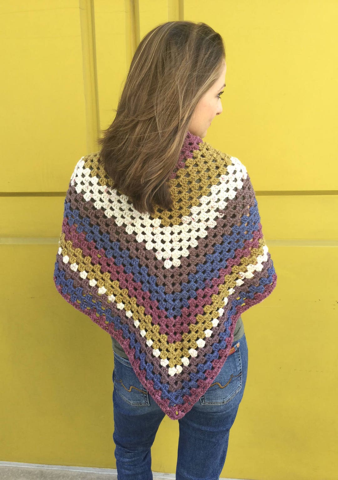 Granny Square Triangle Shawl, Handmade, Crochet, Wrap, Made in