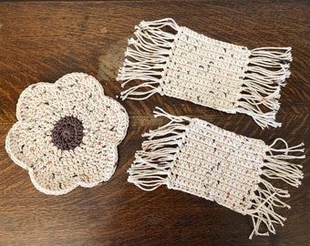 3-Piece Flower Trivet / Mug Rug Set, Crochet, Coasters, Made in California