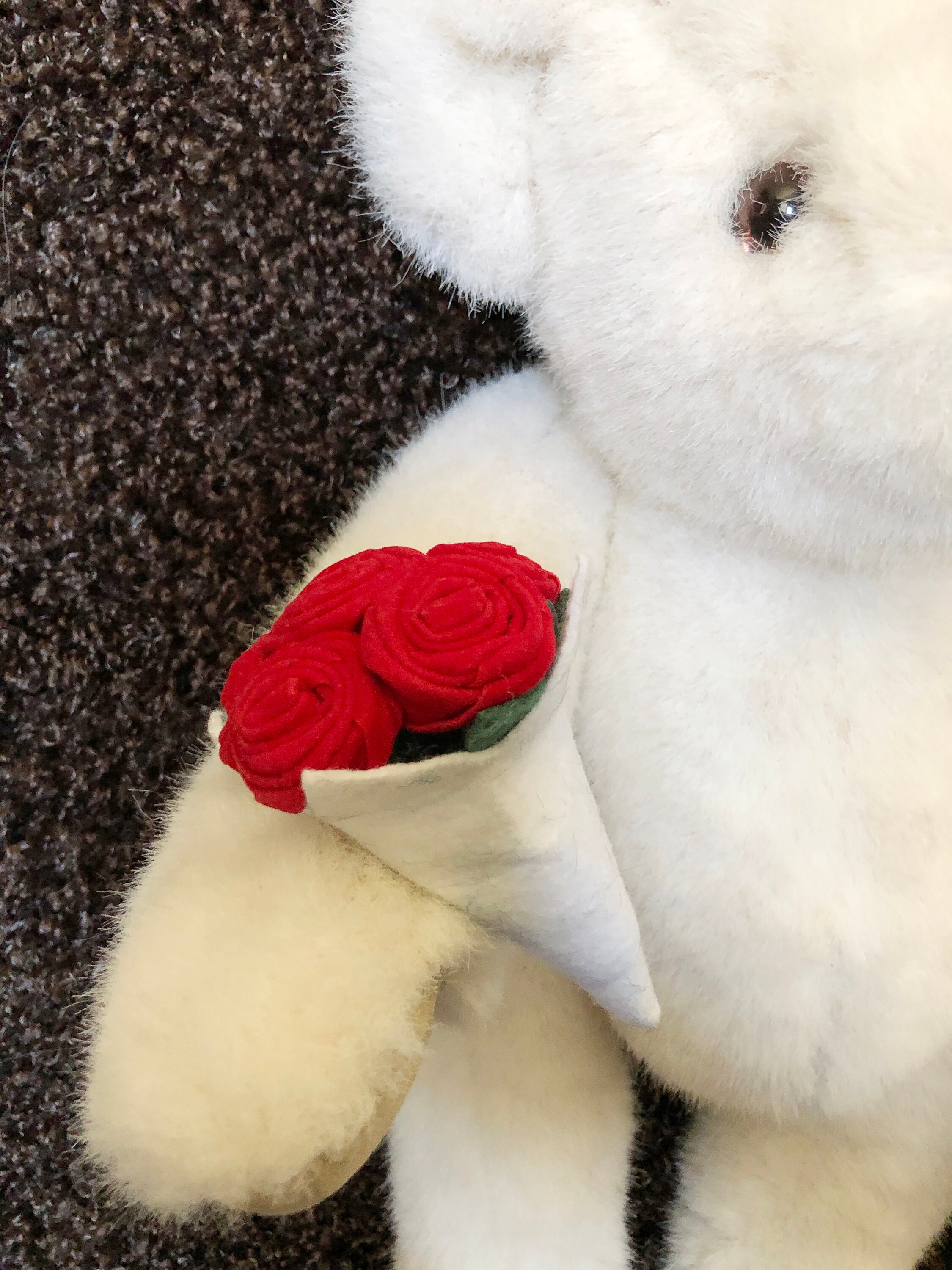 White Teddy Bear With Red Roses