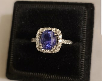 Sapphire Ring 18K Gold 3.26ct UNHEATED Blue Sapphire Diamond  Ring