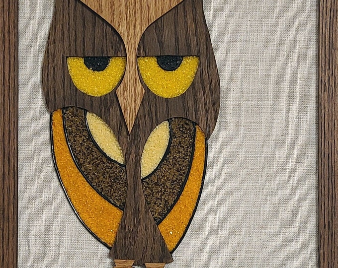 Fun Retro Owl Art, Gravel Art, MCM Wall Art Panels, Mid Century Modern Owl art