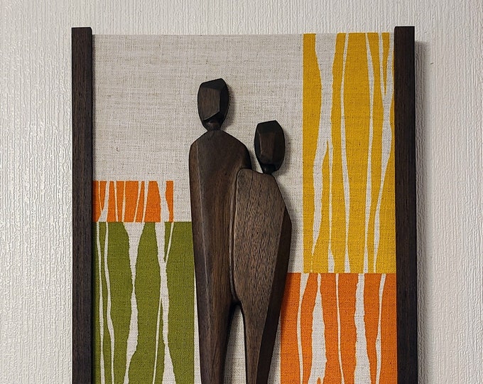 MCM couple , carved, inspired by Mid Century wall art, Eames era ,atomic, Atomic , Tiki, 1960's, retro, decor