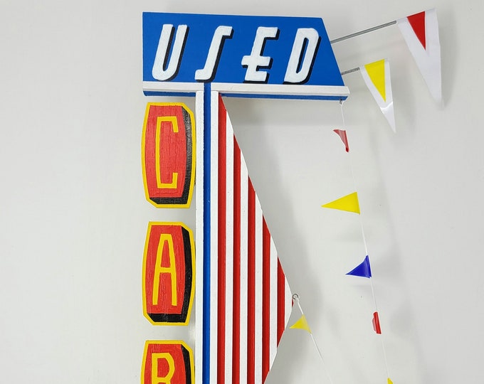 Used Cars Mid Century Inspired painted wood sign. Tabletop Wood sign Vintage MidCentury