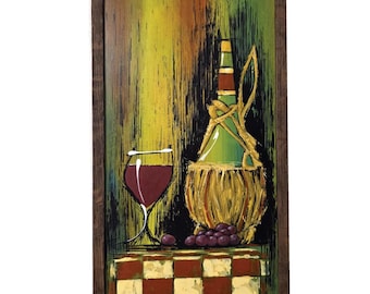 Mid Century Modern Still Life Painting, inspired by the style of 1960's/70's drip art, bar art, retro, mcm wall art, decor, wine art